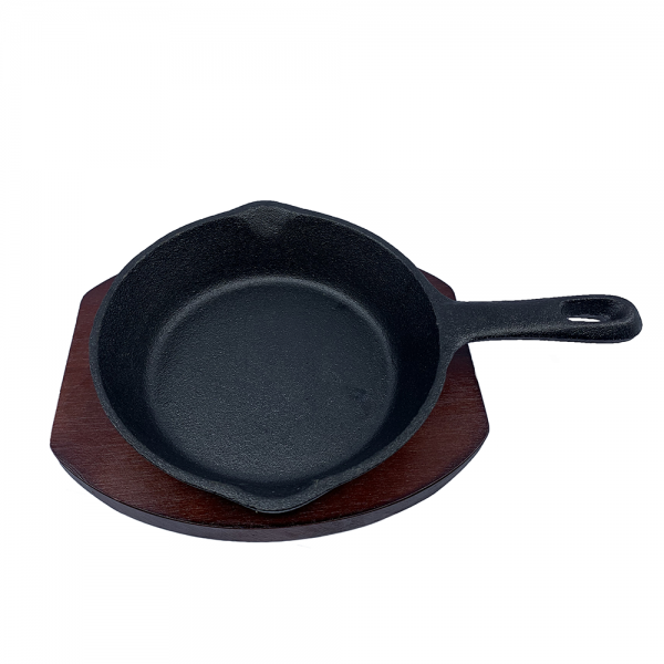 Juego de 6 Sartén Mini de Hierro Fundido Y Base De Madera
