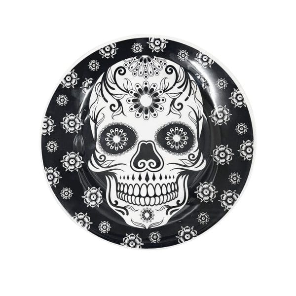 Platos Trinche De Cerámica Decorado Calavera Negra 26 Cm - Image 4