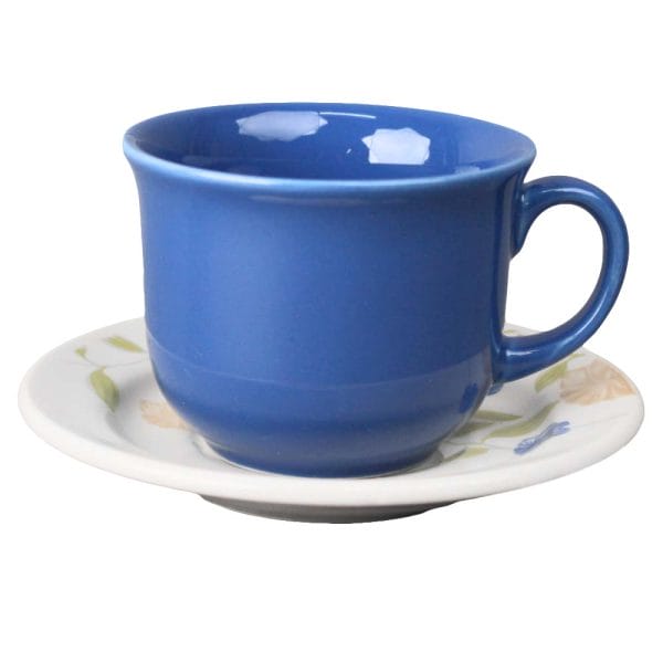 Set Taza Y Plato De Cerámica Decorada Azul Perfeito 200 Ml