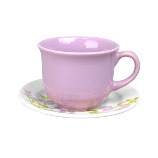 Set Taza Y Plato De Cerámica Decorada Florata Lilac 200 Ml