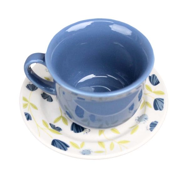 Set Taza Y Plato De Cerámica Decorada Flores Azules 200 Ml - Image 4