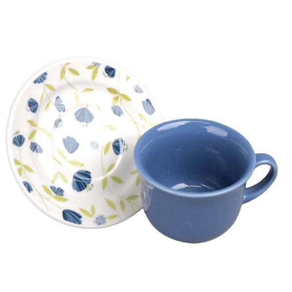 Set Taza Y Plato De Cerámica Decorada Flores Azules 200 Ml - Image 3