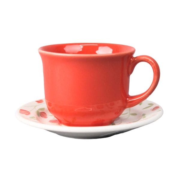 Set Taza Y Plato De Cerámica Decorada Vermelha 200 Ml
