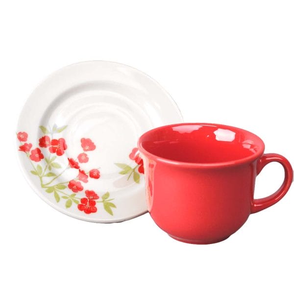 Set Taza Y Plato De Cerámica Decorada Florata Vermelho 200 Ml - Image 4