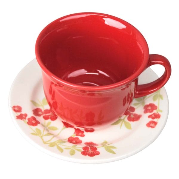 Set Taza Y Plato De Cerámica Decorada Florata Vermelho 200 Ml - Image 3