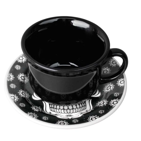 Set Taza Y Plato De Cerámica Decorada Calavera Negra 200 Ml - Image 3