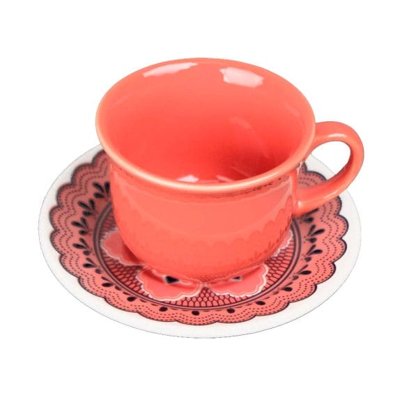 Set Taza Y Plato De Cerámica Decorada Mandala Vermelho 200 Ml - Image 4