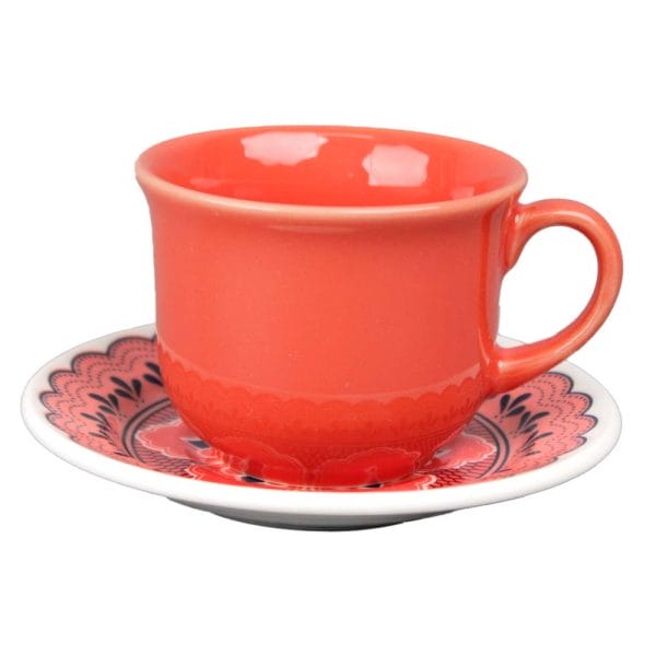 Set Taza Y Plato De Cerámica Decorada Mandala Vermelho 200 Ml - Image 3