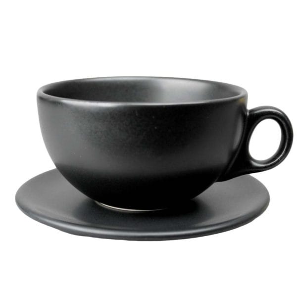 Terno Taza Y Plato De Cerámica Matte Negra 300 Ml
