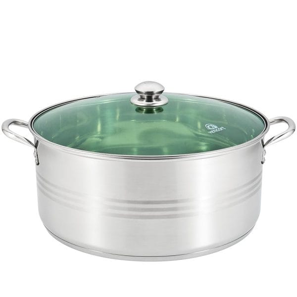 Olla Budinera De Acero Inoxidable Inducción Con Tapa Verde 40 Cm / 15 Lts