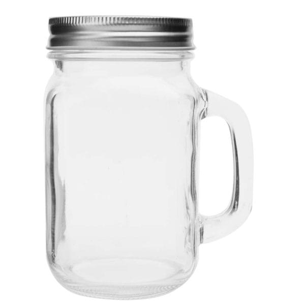 Tarro Mason Jar De Vidrio Con Tapa Plateada 470 Ml