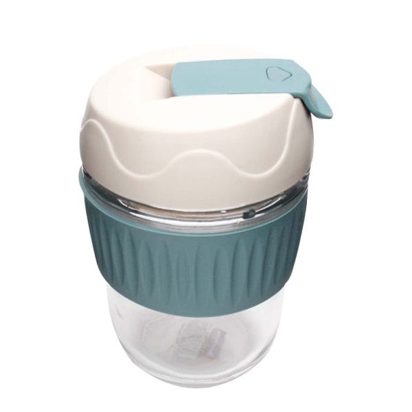 Vaso De Vidrio Con Tapa Y Manga De Silicon