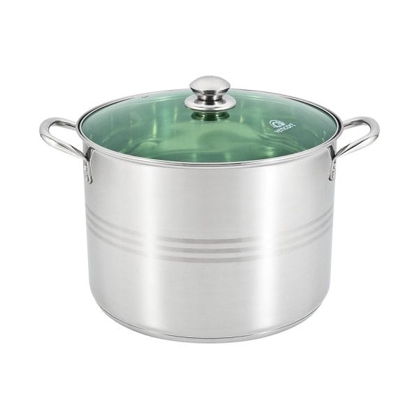 Olla Acero Inoxidable Con Tapa Color Verde De Vidrio 24 Lts / 36cm