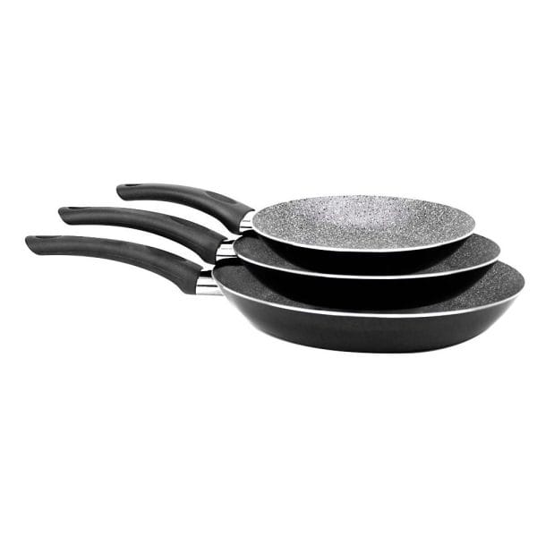 Juego 3 Sartenes Con Antiadherente Granito Italianos Color Negro 20/24/28 Cm