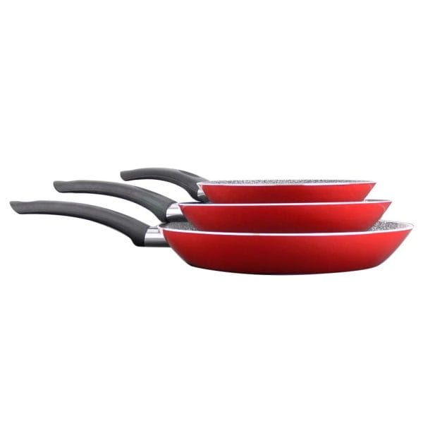Juego 3 Sartenes Con Antiadherente Granito Italianos Color Rojo 20/24/28 Cm