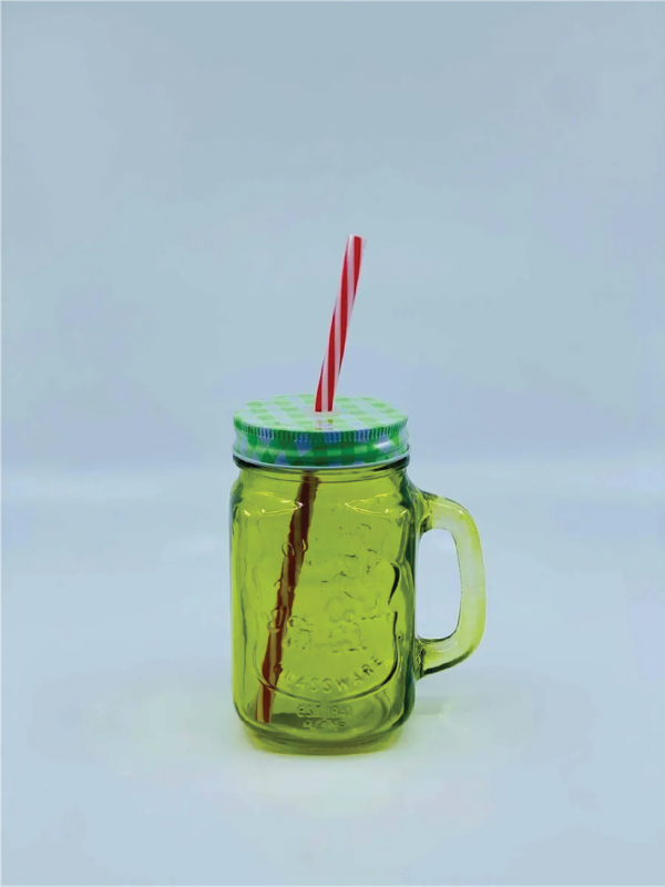 Juego de 6 Tarros Mason Jar Verde Con Tapa Y Popote 470 ML - Image 2