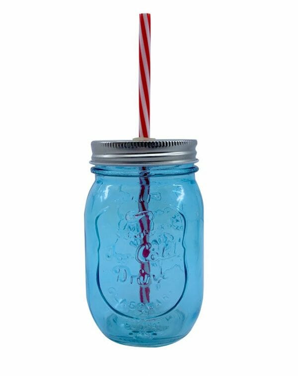 Juego de Vasos Mason Jar Azul Claro Con Tapa Y Popote 470 Ml - Image 3
