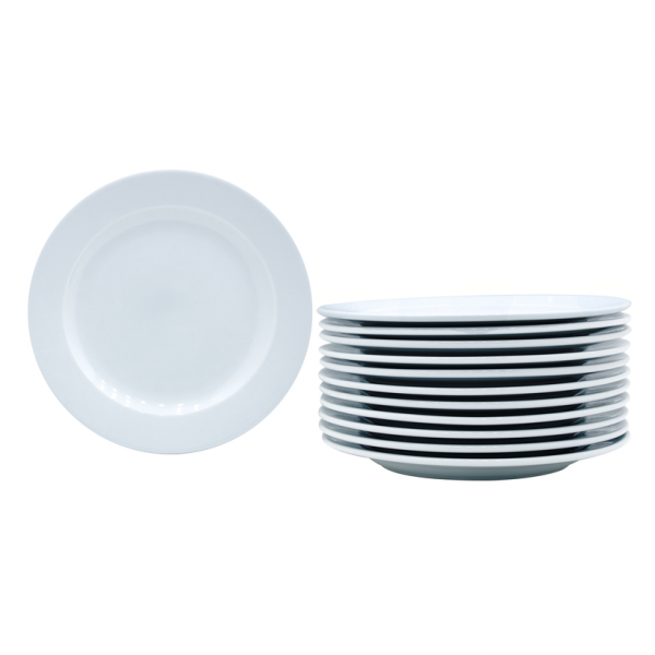 Juego de 12 Platos Redondo Trinche Loza Blanca 24cm
