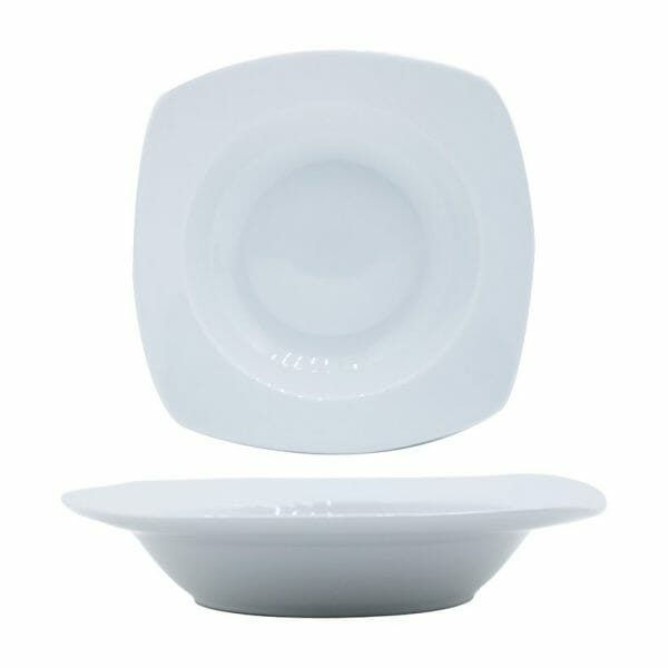 Juego de 12 Platos Hondos Cuadrado Loza Blanca 9" - Image 3