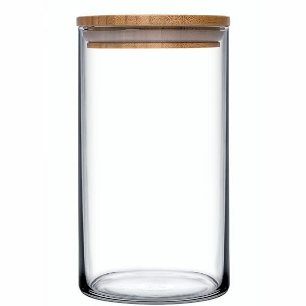 Frasco de vidrio especiero con tapa de bamboo