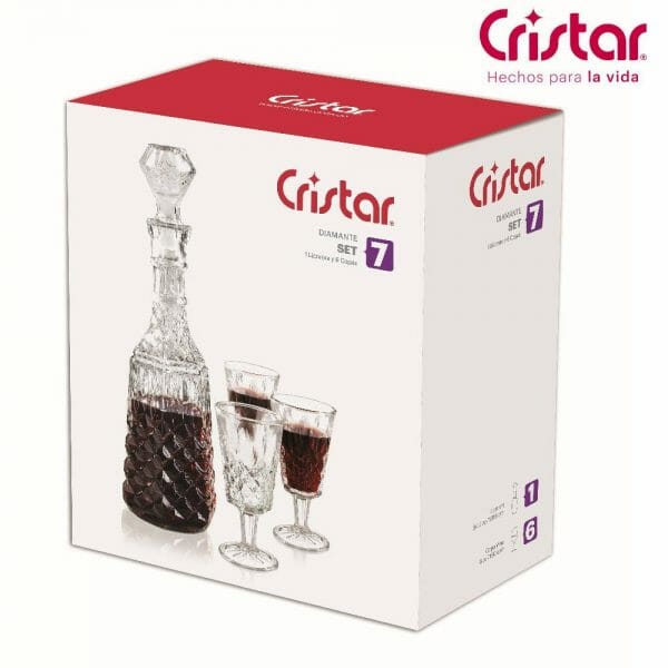 Juego de Licorera de Vidrio y Copas Diamante 7 Pzs