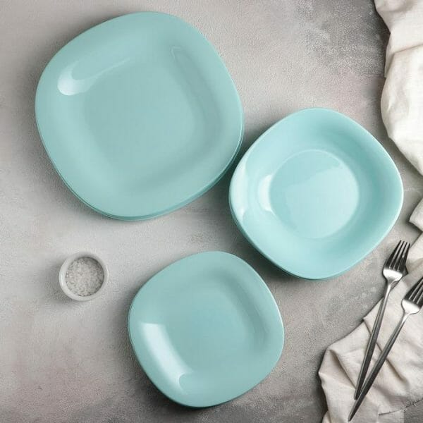 Juego de 6 platos Vidrio Opal Trinche Carine Azul turquesa