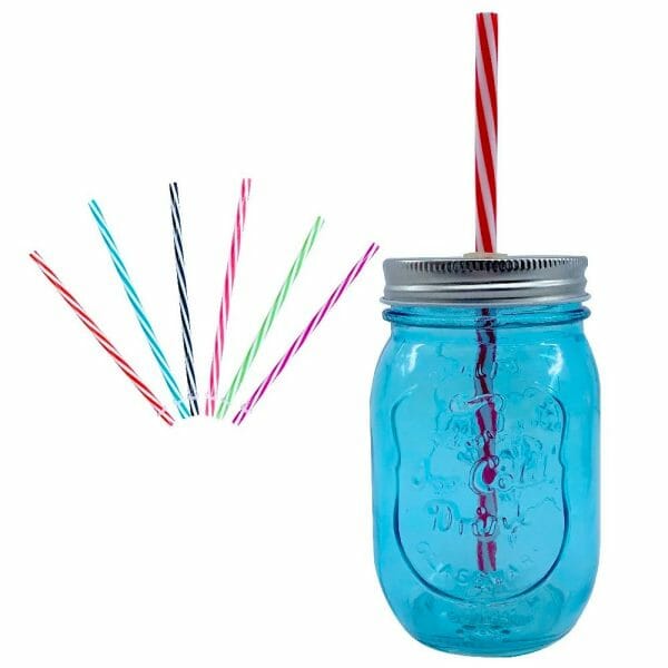Juego de Vasos Mason Jar Azul Claro Con Tapa Y Popote 470 Ml - Image 4