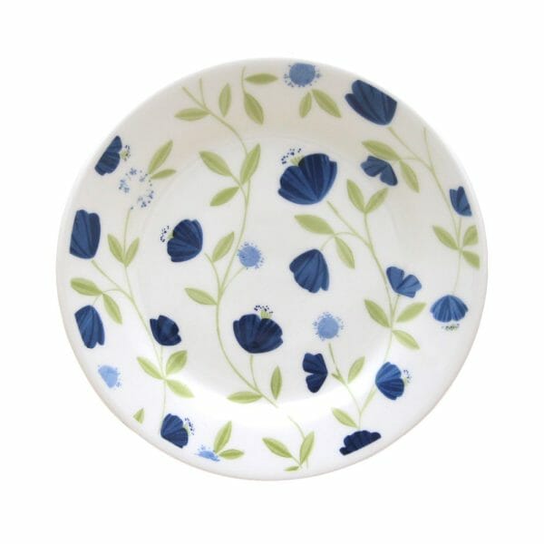 Plato Postre De Cerámica 19cm Decorado Flores Azules