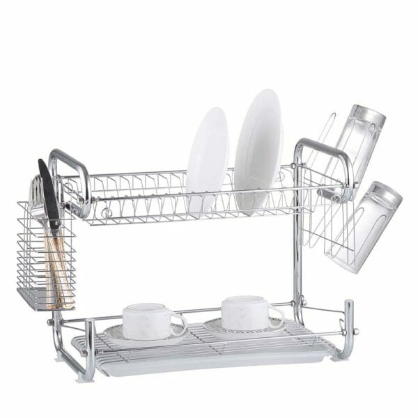 Escurridor De Trastes Moderno Metal Cromado 55 Cm 2 Niveles