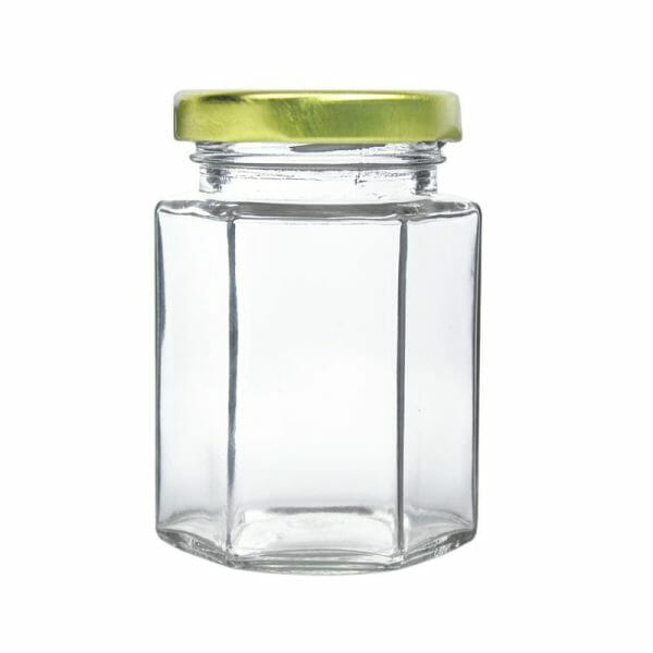 Frascos Hexagonal Vidrio Tapa Dorada 120 Ml - 12 Pzas