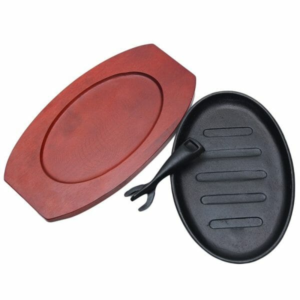 Platos Sartén Hierro Fundido Con Base De Madera - Image 2
