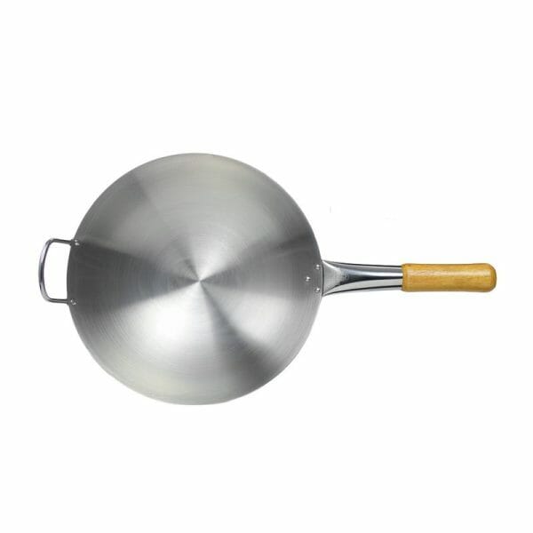 Wok De Acero Inoxidable 32 Cm Con Mango De Madera 3.4 L