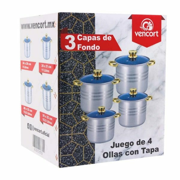 Juego De Ollas De Acero Inoxidable Profesional - 4 Pzas
