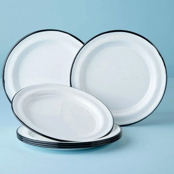 Platos Para Ensalada De Peltre Blanco Filo Negro Cinsa 22 Cm