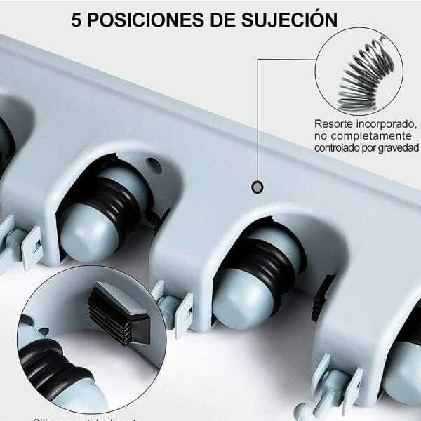 Organizador Escobas Soporte Pared Colgador 5 Espacios Gancho - Image 2