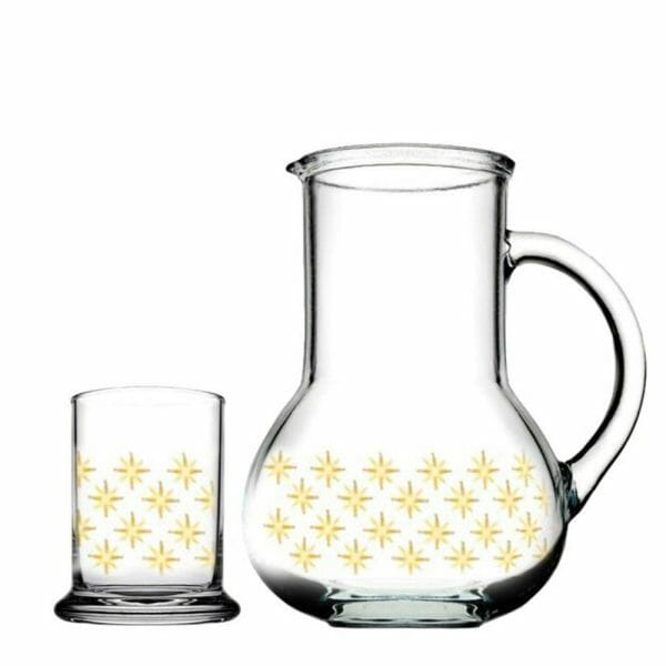 Jarra Polka De Vidrio Con Vaso Stardust Golden Pasabahce 1 L