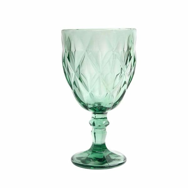 Juego 6 Copas Vino Agua Cristal Labrado Vidrio Color Verde