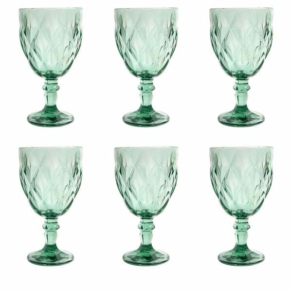 Juego 6 Copas Vino Agua Cristal Labrado Vidrio Color Verde - Image 2