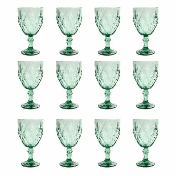 Juego 6 Copas Vino Agua Cristal Labrado Vidrio Color Verde - Image 3