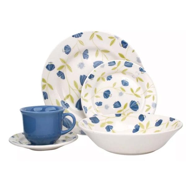Vajilla Ceramica 4 Personas 20 Pzs Decorado Flores Azules