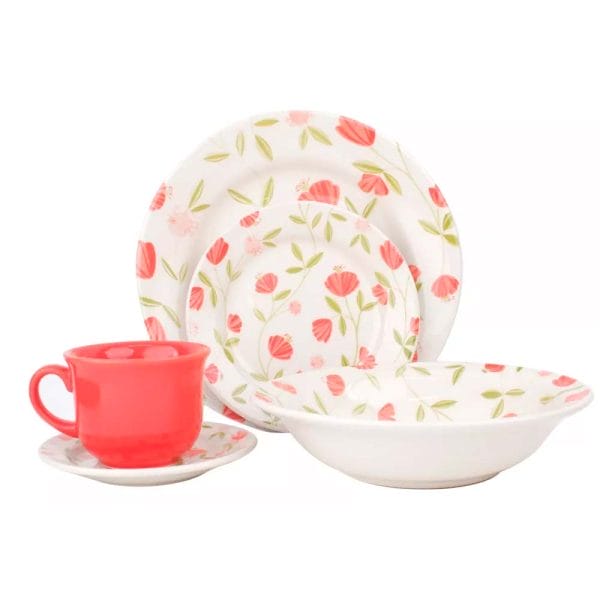 Vajilla Ceramica 4 Personas 20 Pzs Decorado Vermelhas