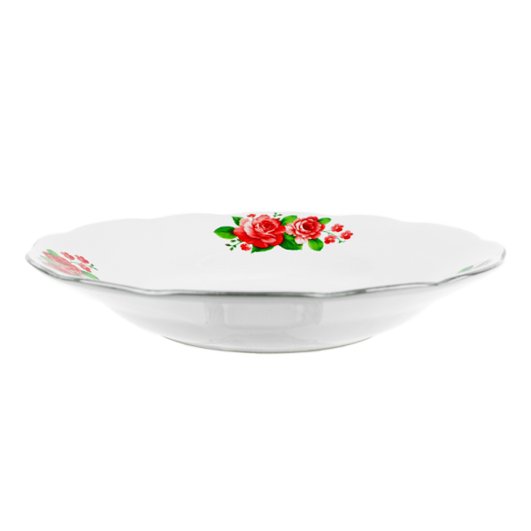 Plato Sopero Loza Tazon Cerámica Decorada Flores Rojas 20 Cm