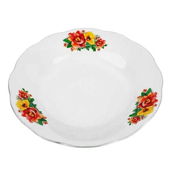 Plato Sopero Loza Tazon Cerámica Decorada Flores Naranja 20 Cm
