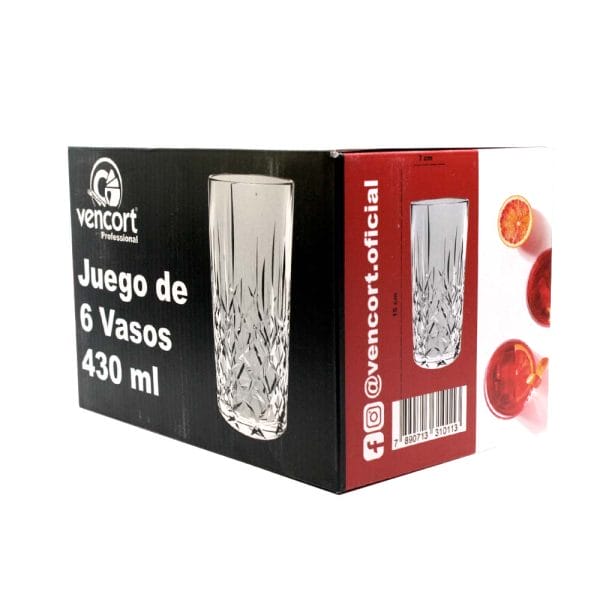 Vaso Diamante De Vidrio High Ball 400 Ml Vencort - Image 2