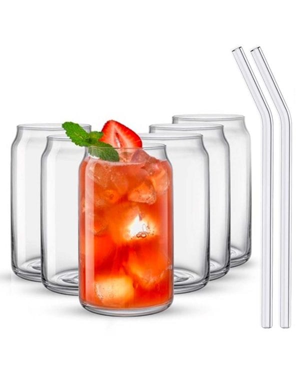 Vasos Estilo Lata De Vidrio Con Popote De Vidrio